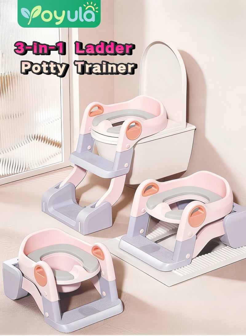 يويولا مقعد تدريب على استخدام المرحاض للأطفال مع سلم للمراحيض الغربية، مقعد تدريب للأطفال مع وسادة ومقبض، كرسي تدريب للأطفال، مقعد تدريب للأطفال من عمر سنة إلى 8 سنوات، للأولاد والبنات، لون وردي - Image 1